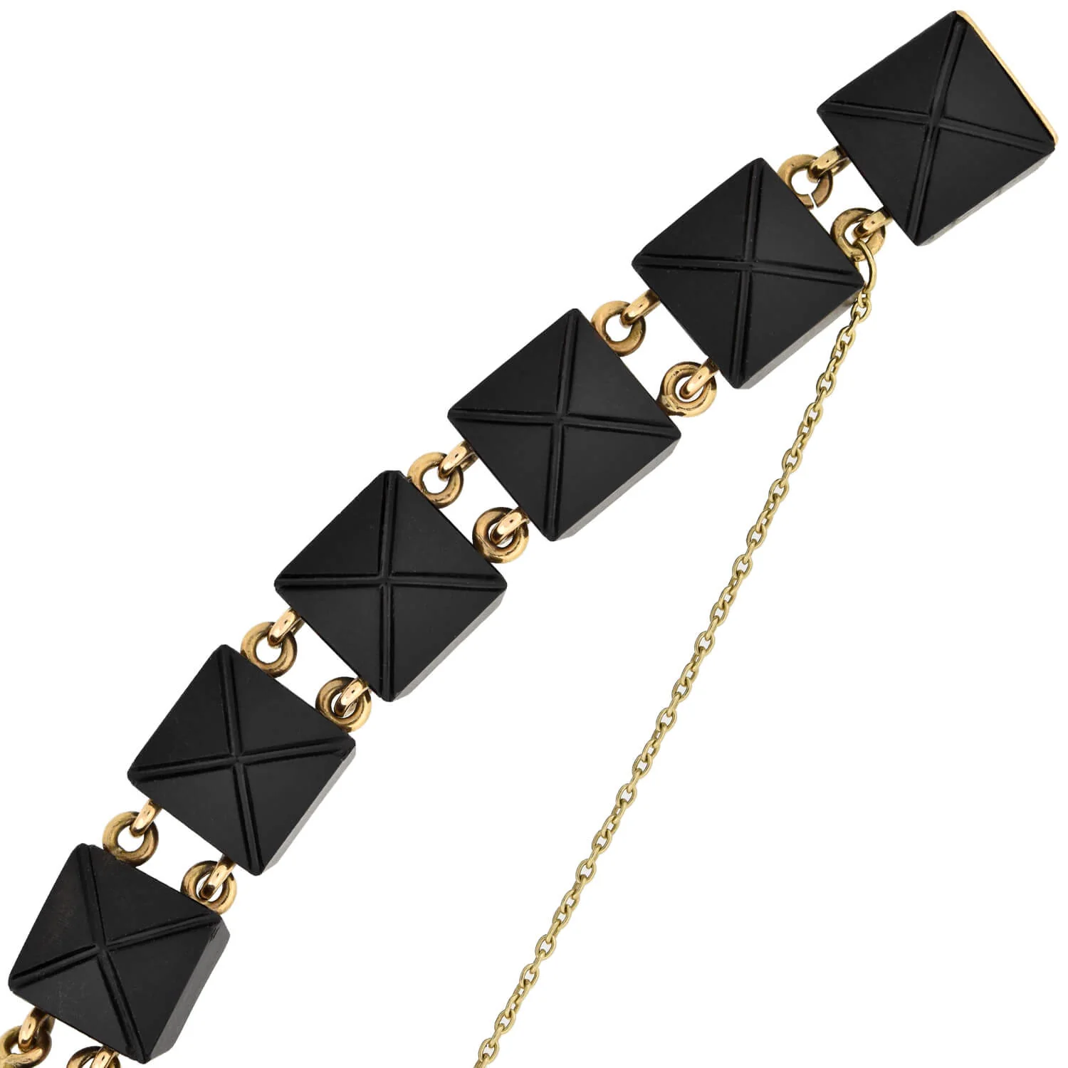 Victorian 14kt Carved Onyx Pyramidal Link Bracelet - Image 2