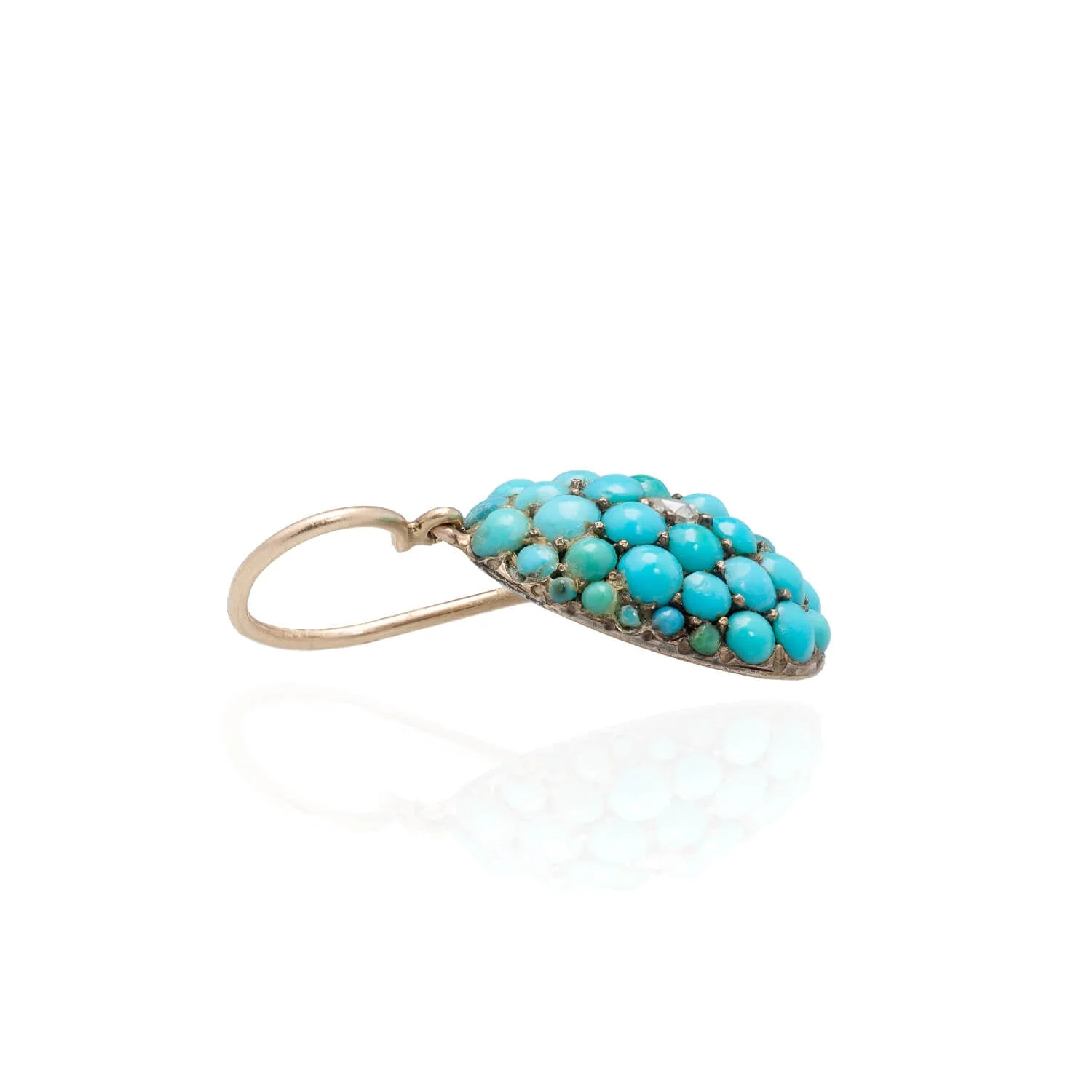Victorian 14kt Persian Turquoise + Rose Cut Diamond Earrings - Image 2