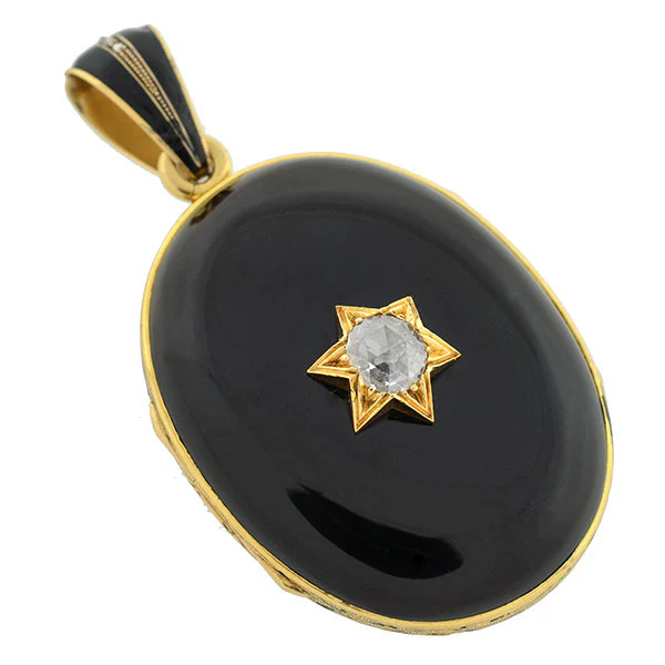 Victorian 15kt Banded Agate & Diamond Locket 0.75ct - Image 2