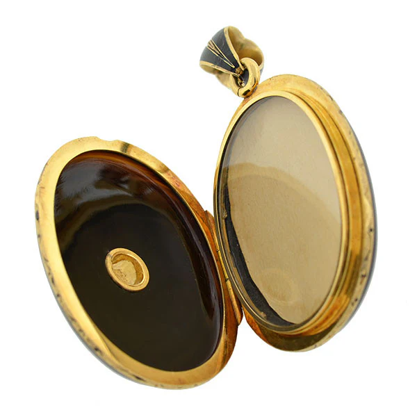 Victorian 15kt Banded Agate & Diamond Locket 0.75ct - Image 6