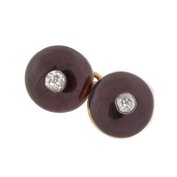 Victorian 15kt Cabochon Garnet & 1ctw Diamond Cufflinks - Image 2