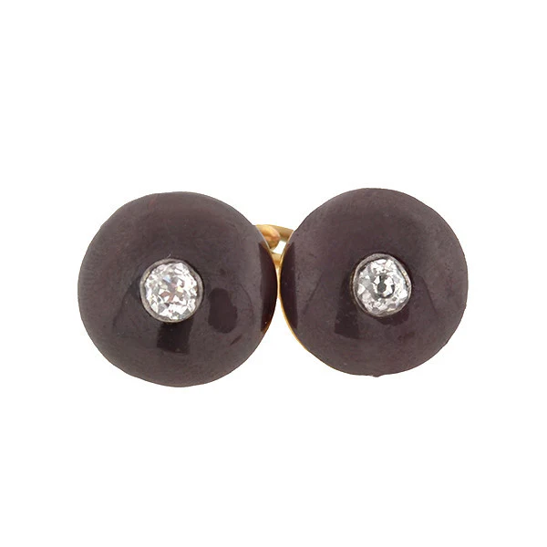 Victorian 15kt Cabochon Garnet & 1ctw Diamond Cufflinks - Image 3