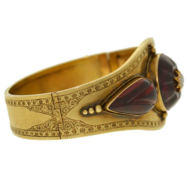 Victorian 15kt Carved Garnet Diamond Bracelet - Image 2