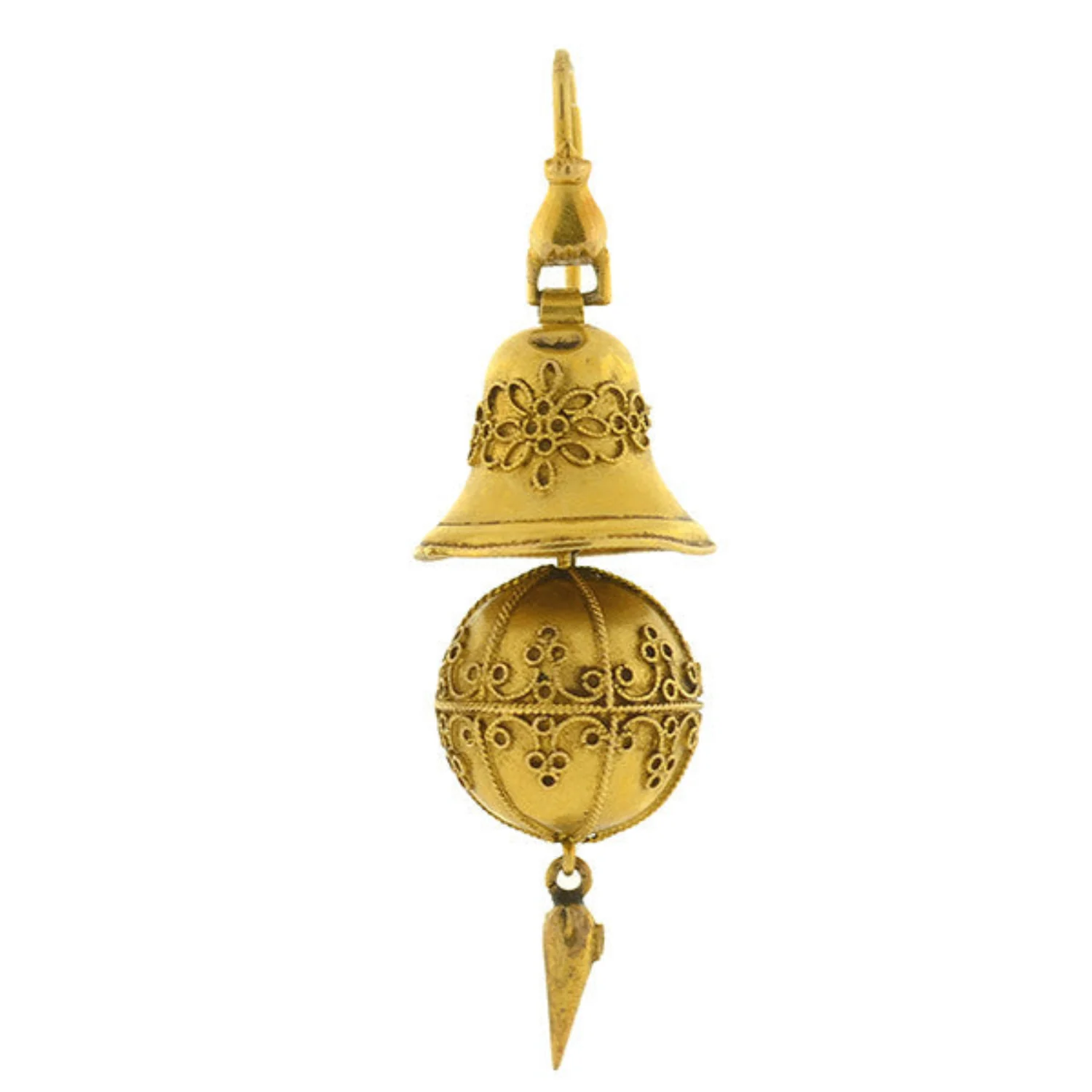Victorian 15kt Etruscan Ball & Bell Hanging Earrings - Image 2