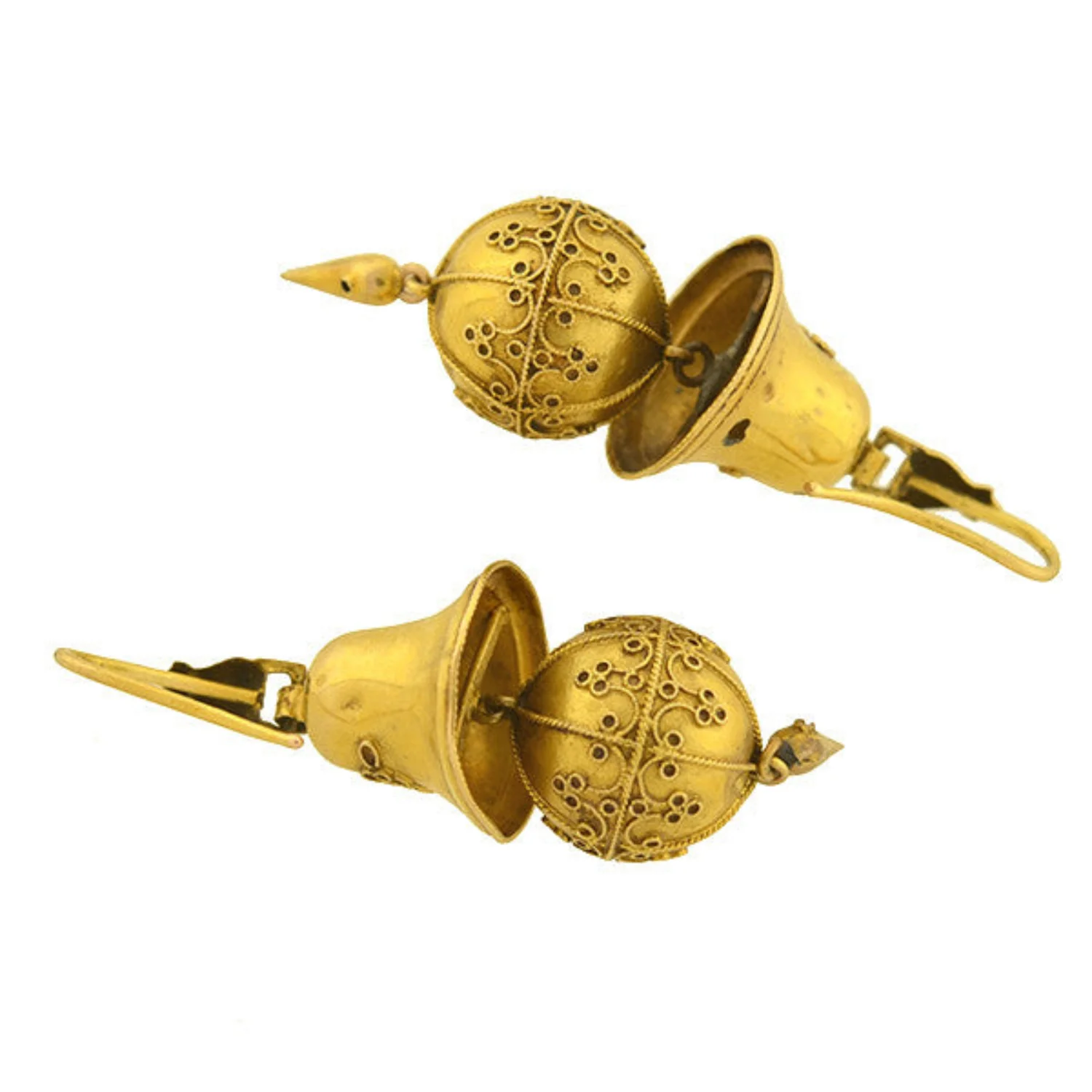 Victorian 15kt Etruscan Ball & Bell Hanging Earrings - Image 5