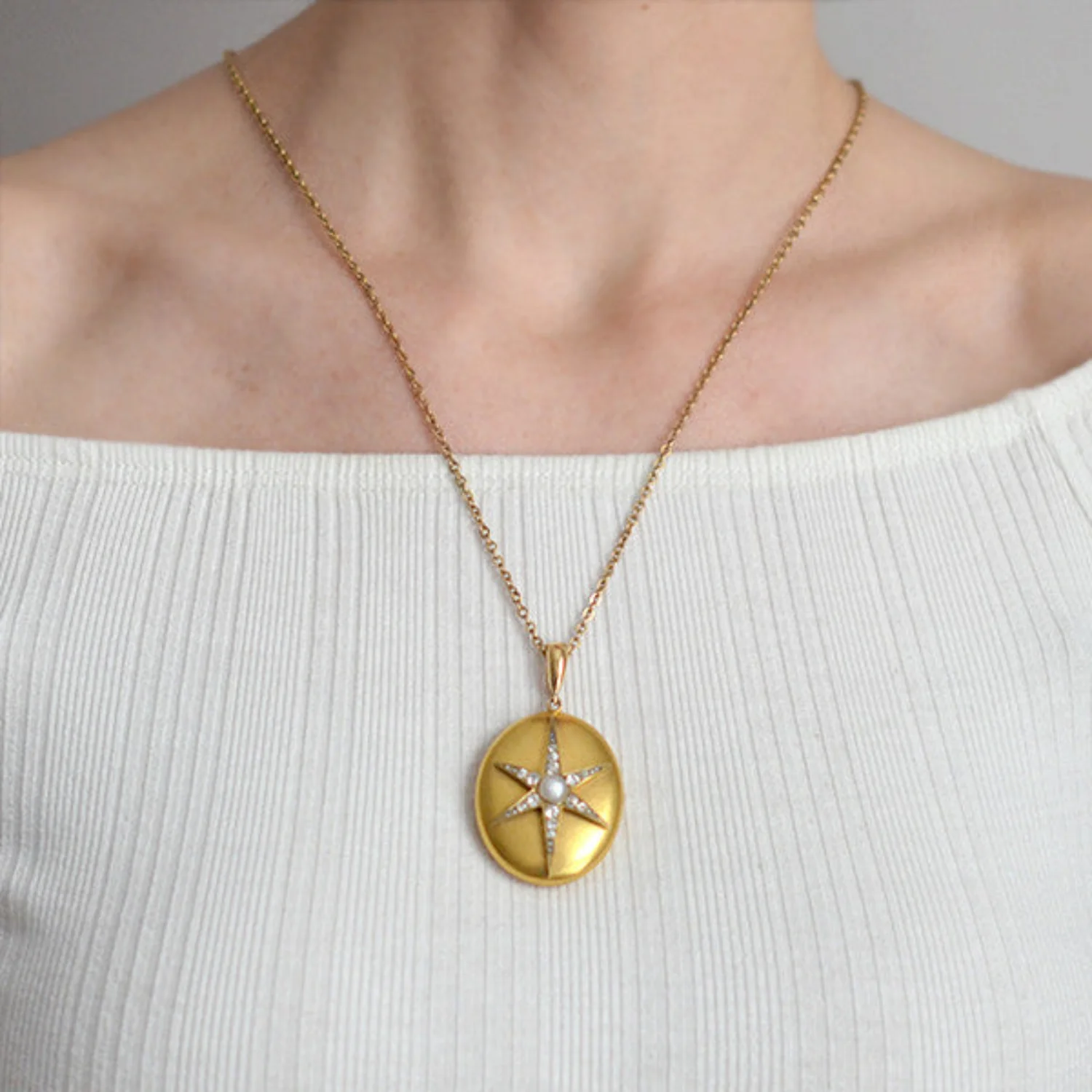 Victorian 15kt Pearl & Diamond Starburst Locket - Image 7