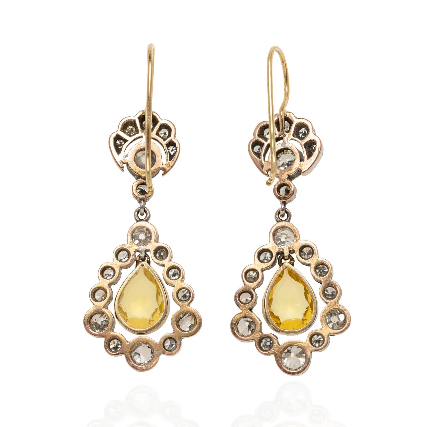 Victorian 18kt/Sterling No Heat Ceylon Yellow Sapphire 2.25ctw + Diamond Dangle Earrings 3.5ctw - Image 3