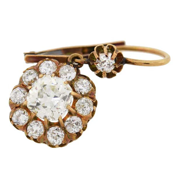 Victorian 18kt Yellow Gold Diamond Cluster Earrings 3.40ctw - Image 3