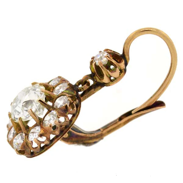 Victorian 18kt Yellow Gold Diamond Cluster Earrings 3.40ctw - Image 4