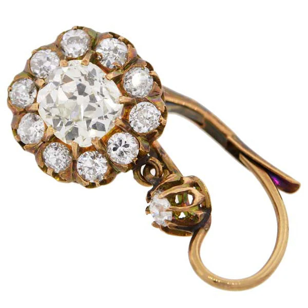 Victorian 18kt Yellow Gold Diamond Cluster Earrings 3.40ctw - Image 5