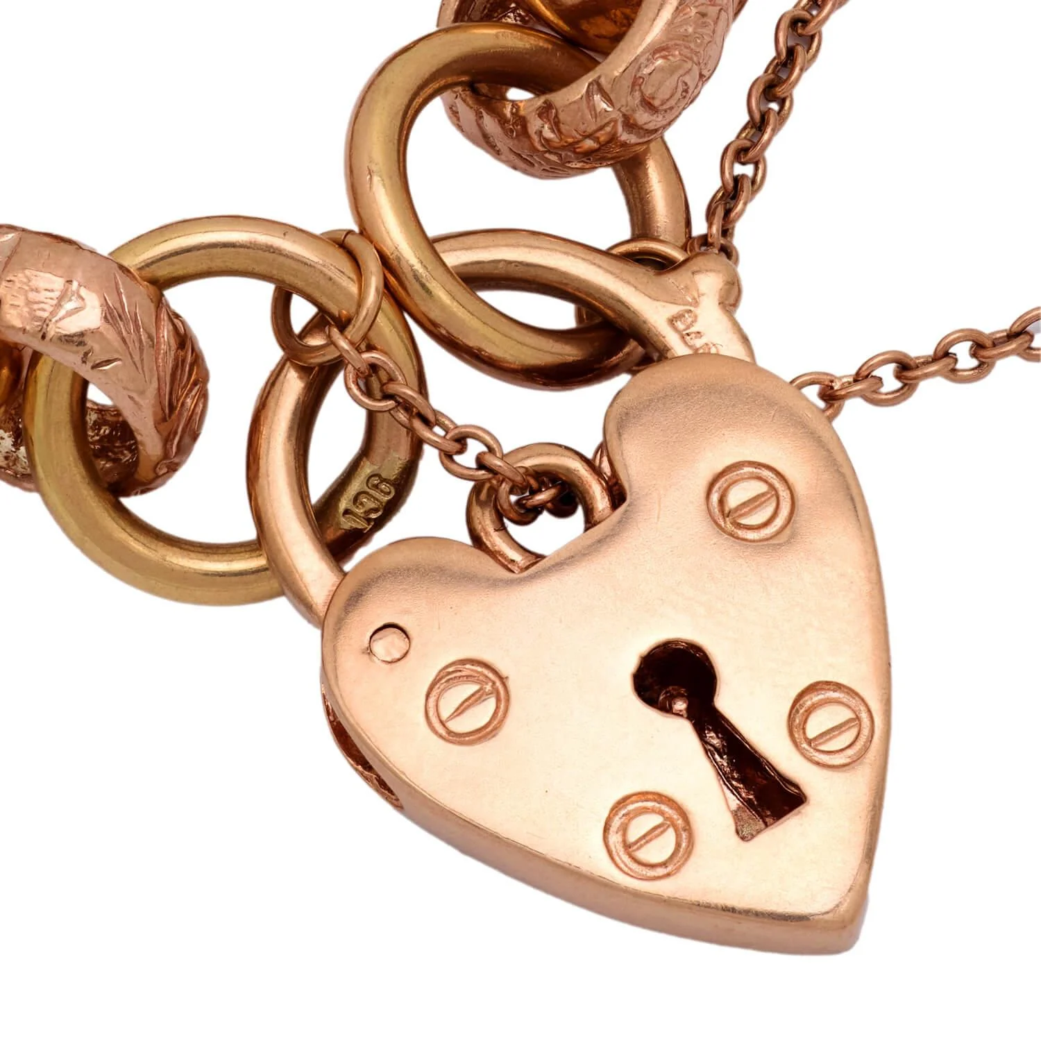 Victorian 9k Repousse Heart Padlock Link Bracelet - Image 2