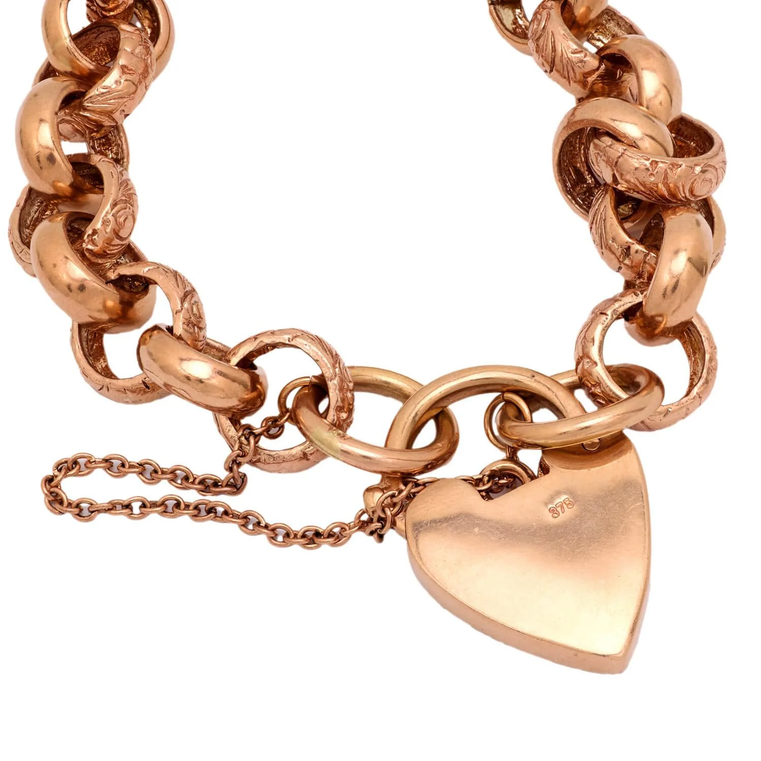 Victorian 9k Repousse Heart Padlock Link Bracelet - Image 4