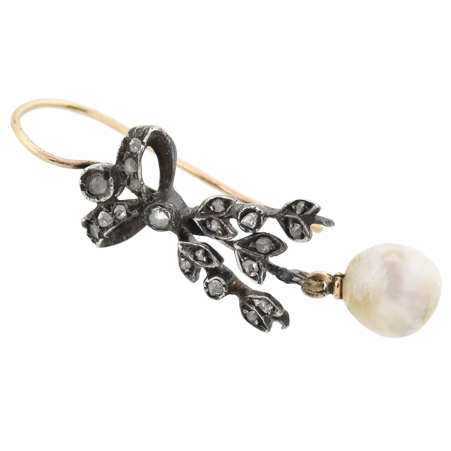 Victorian S/S 14kt Rose Cut Diamond + Pearl Earrings - Image 4
