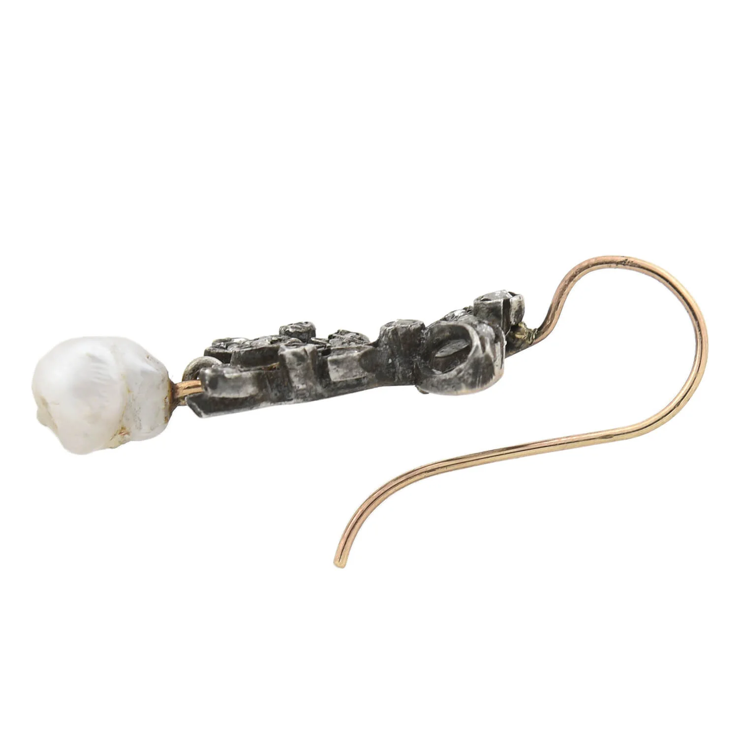 Victorian S/S 14kt Rose Cut Diamond + Pearl Earrings - Image 5