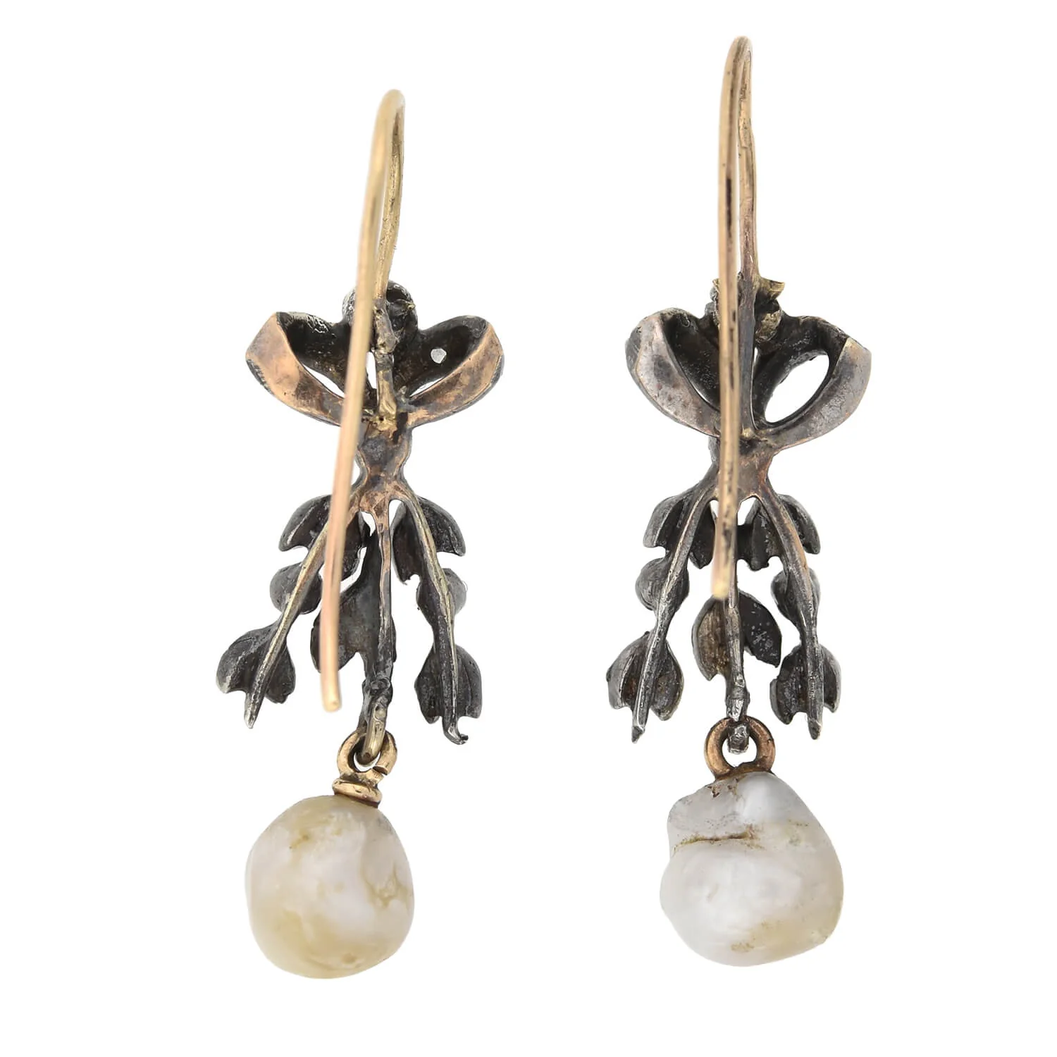 Victorian S/S 14kt Rose Cut Diamond + Pearl Earrings - Image 6