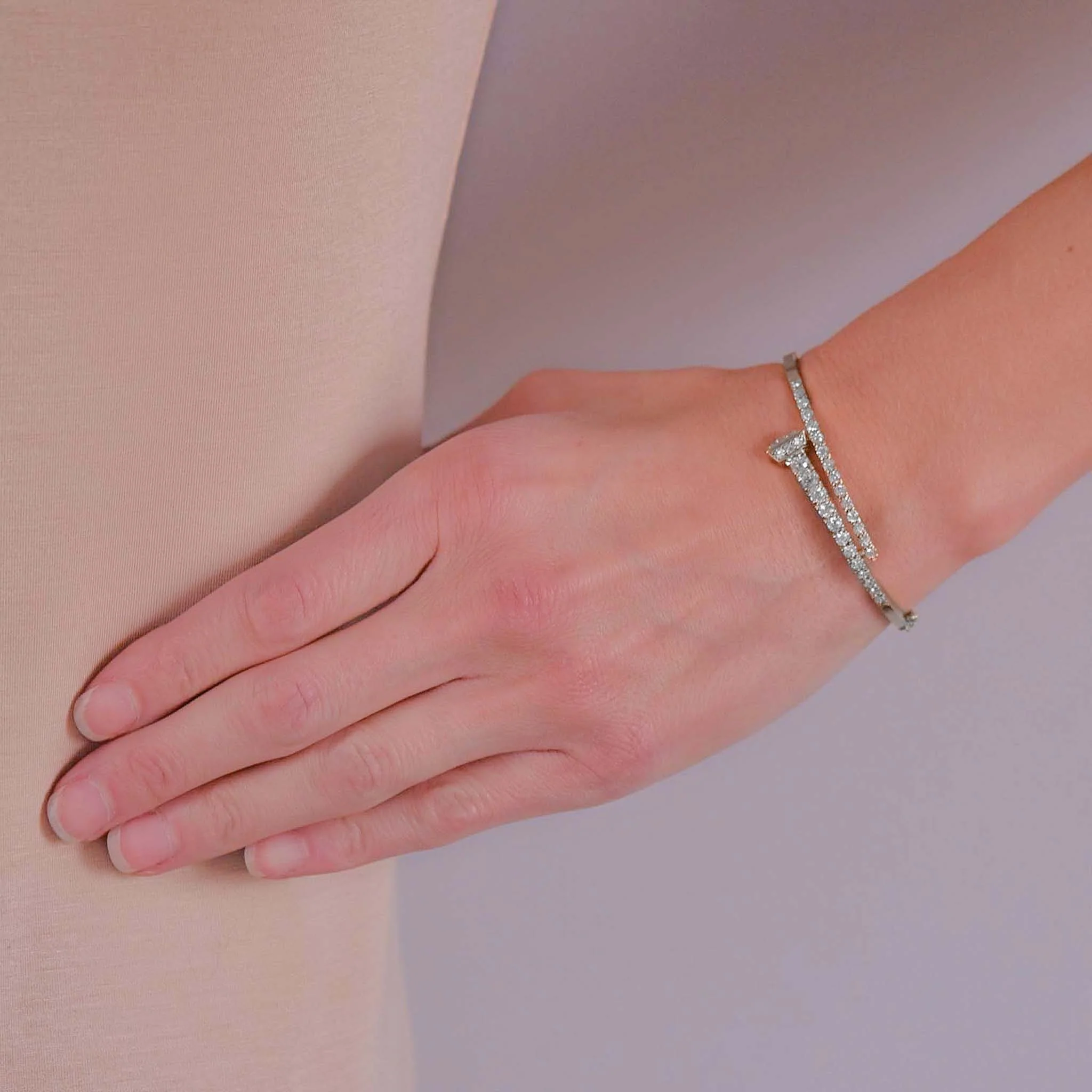 Victorian Style Platinum Diamond Nail Head Bangle Bracelet 2.25ctw - Image 7
