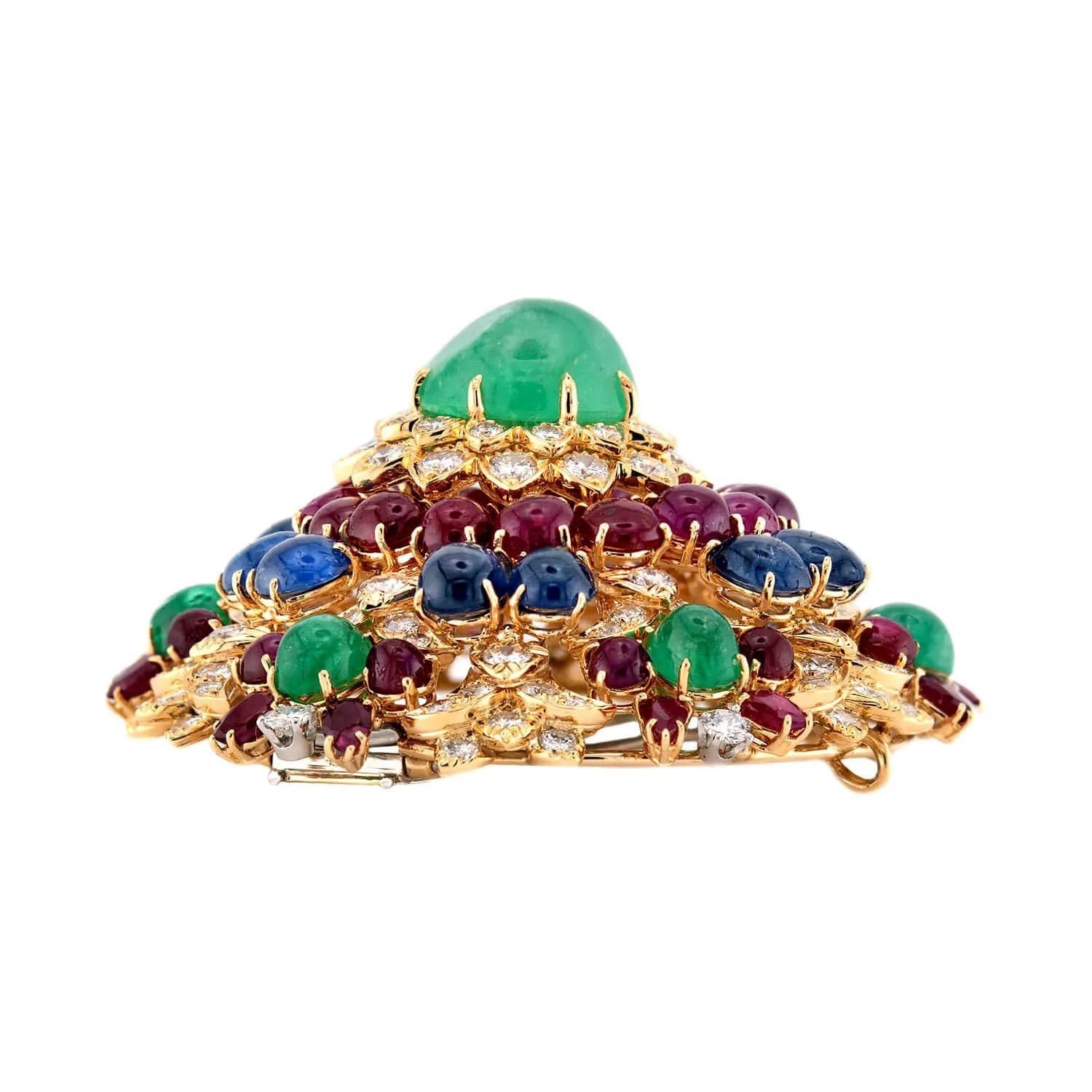 DAVID WEBB Estate 18k Emerald, Diamond, Sapphire, and Ruby Starburst Brooch - Image 2