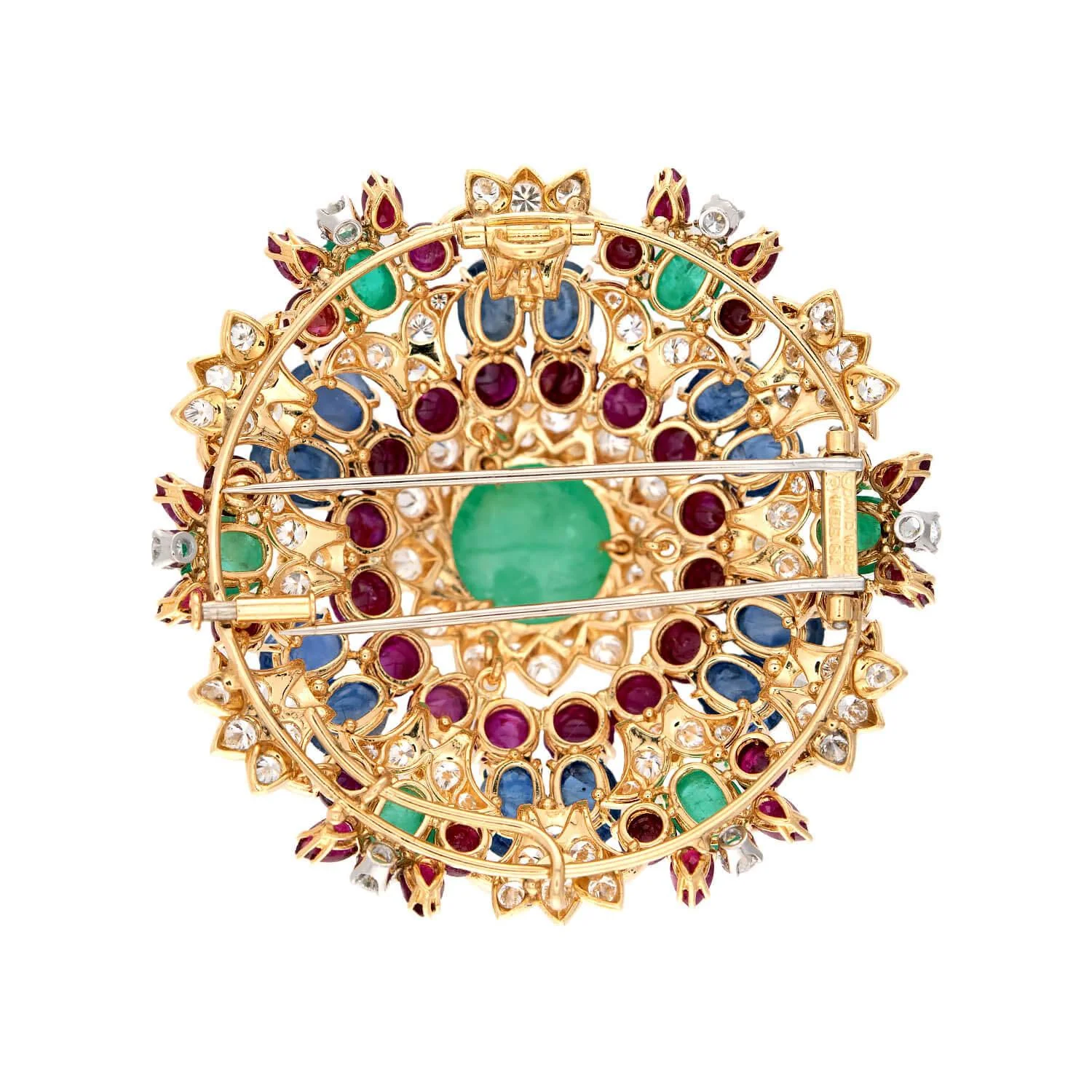DAVID WEBB Estate 18k Emerald, Diamond, Sapphire, and Ruby Starburst Brooch - Image 3