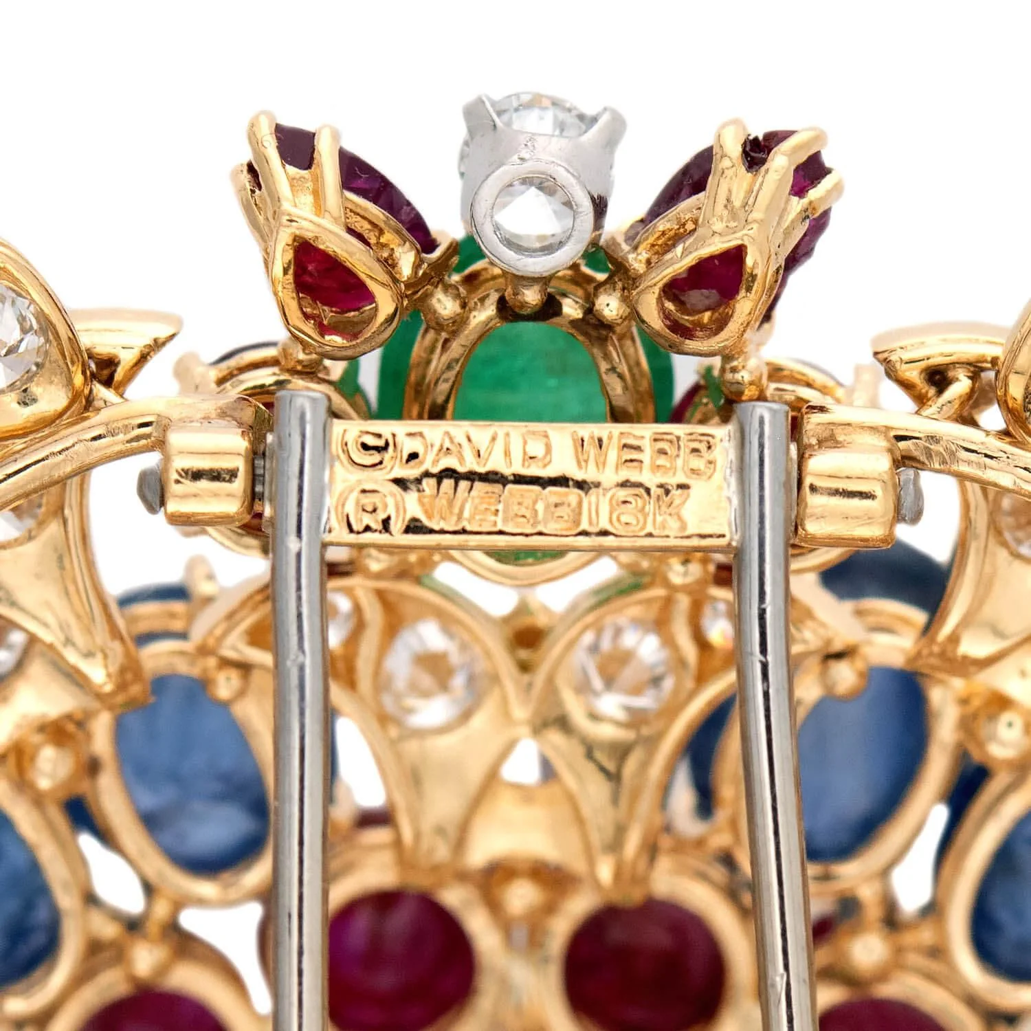 DAVID WEBB Estate 18k Emerald, Diamond, Sapphire, and Ruby Starburst Brooch - Image 4