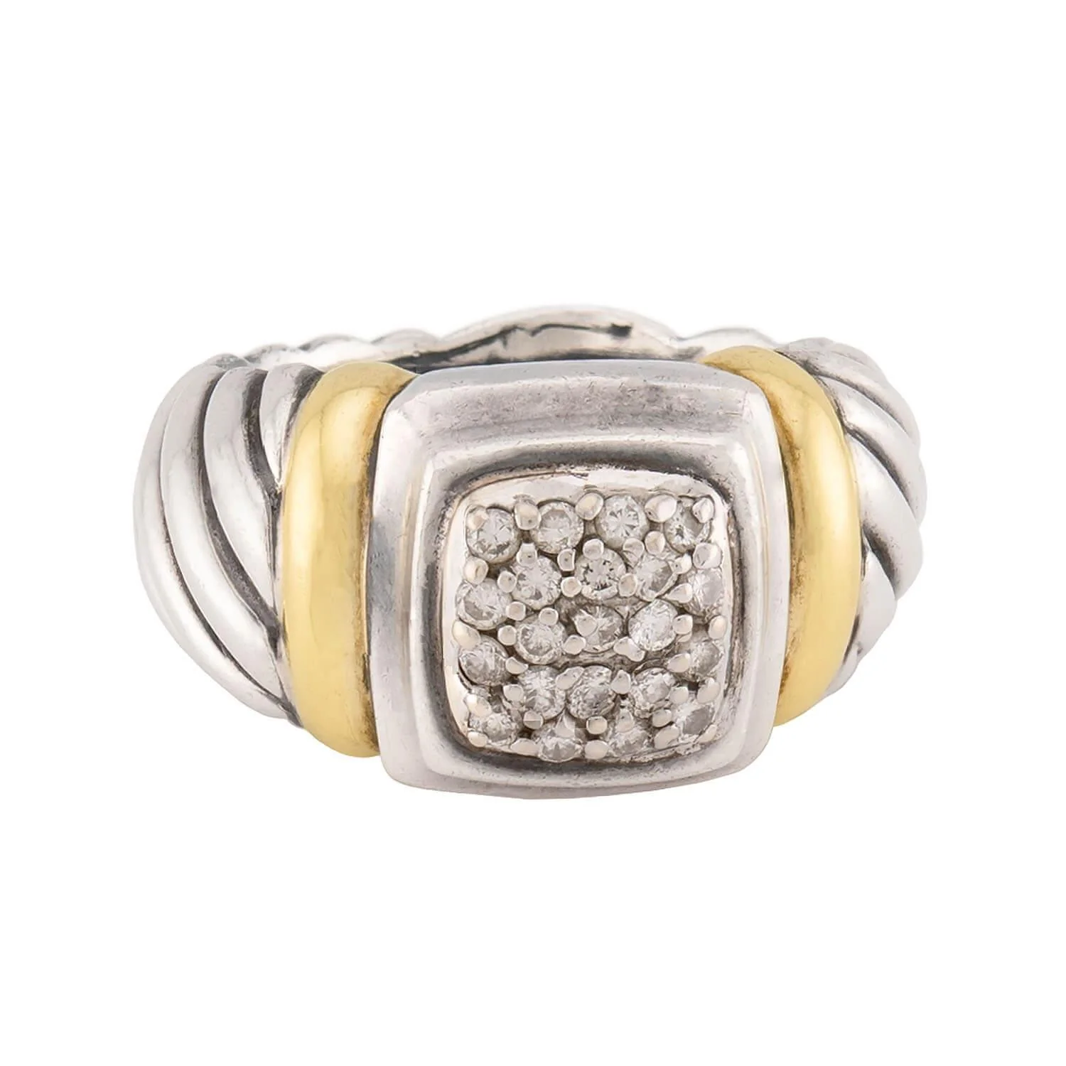 DAVID YURMAN Estate 18k & Sterling Silver Pavé Ring - Image 2