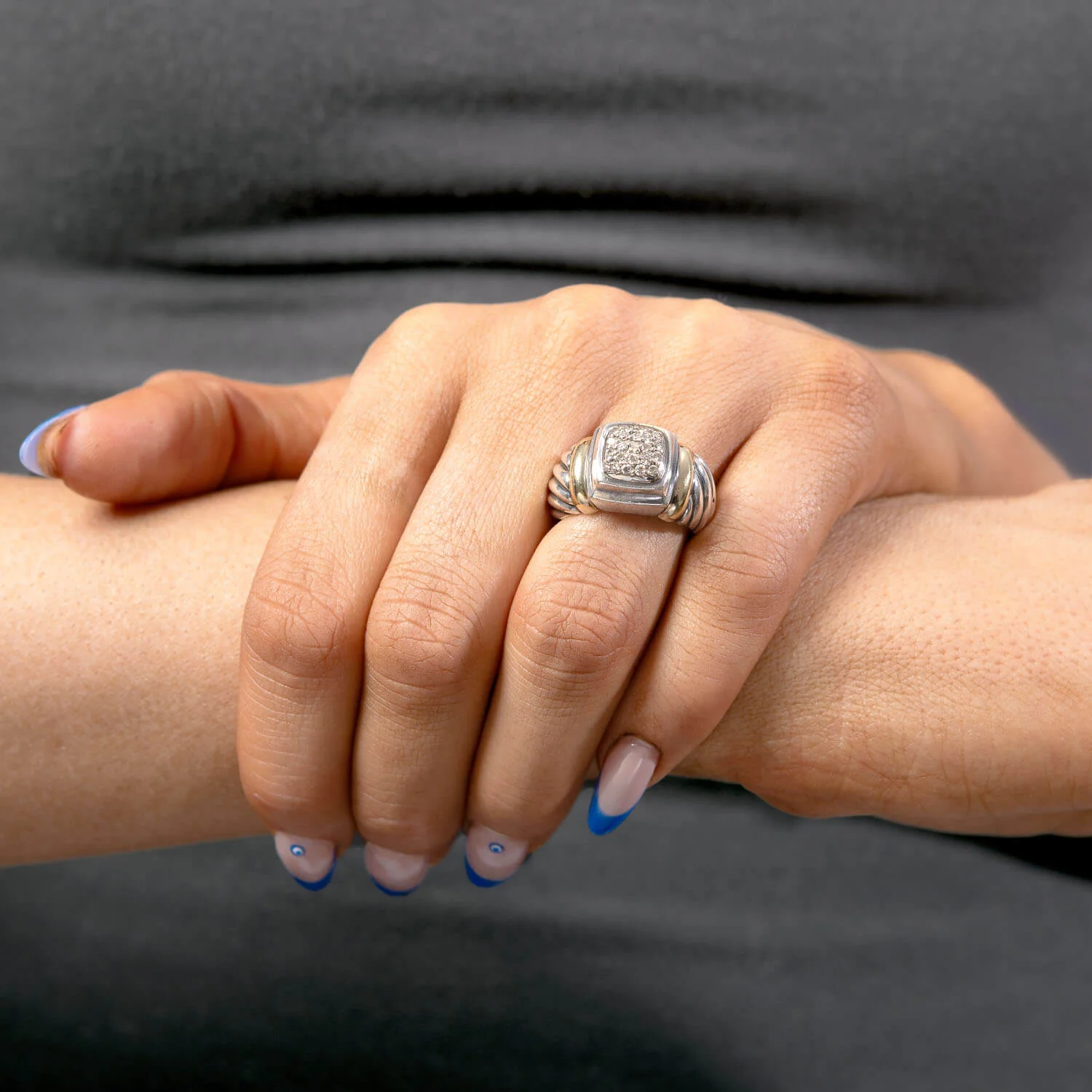 DAVID YURMAN Estate 18k & Sterling Silver Pavé Ring - Image 6