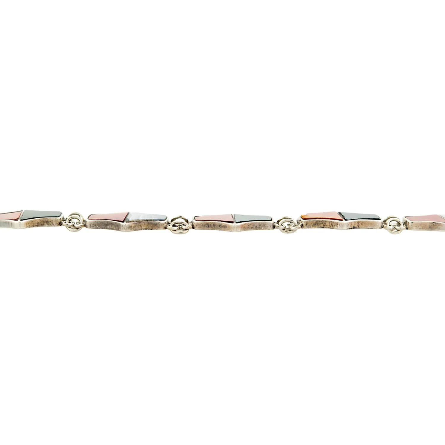 Early Art Deco English Sterling Silver Scottish Agate Link Bracelet - Image 2