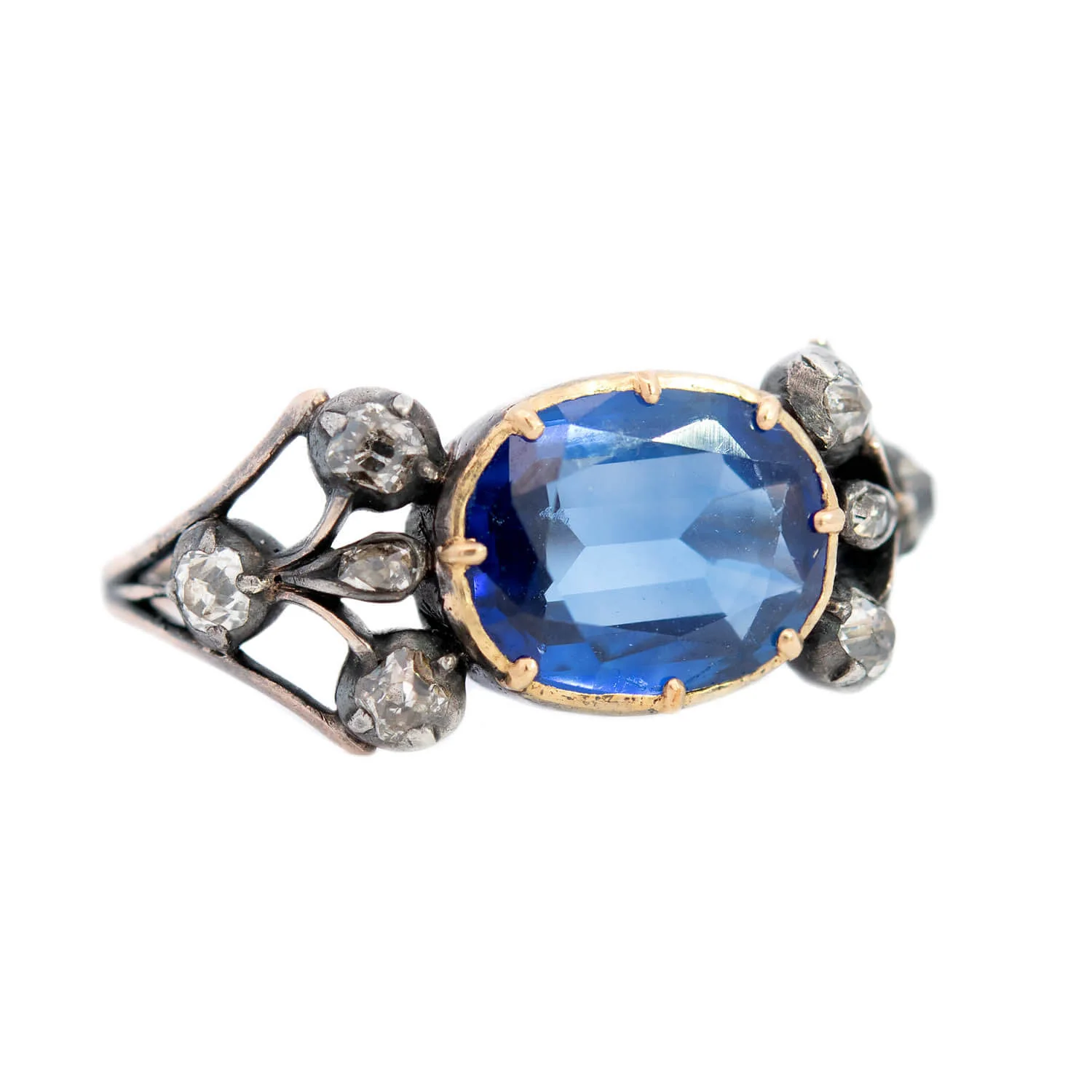 Early Georgian 15k/Sterling Silver GIA Ceylon Sapphire & Peruzzi Diamond Engagement Ring - Image 2