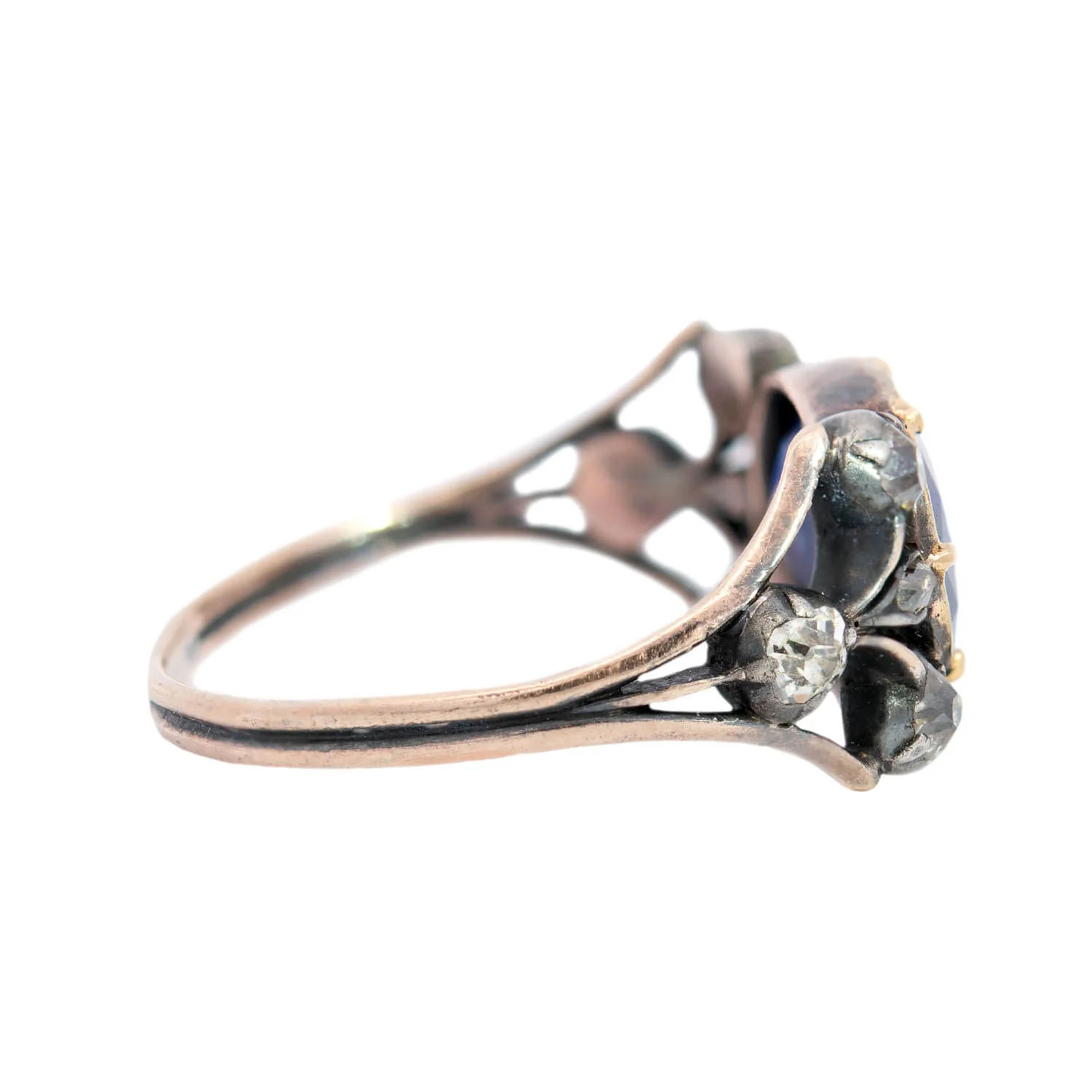 Early Georgian 15k/Sterling Silver GIA Ceylon Sapphire & Peruzzi Diamond Engagement Ring - Image 3