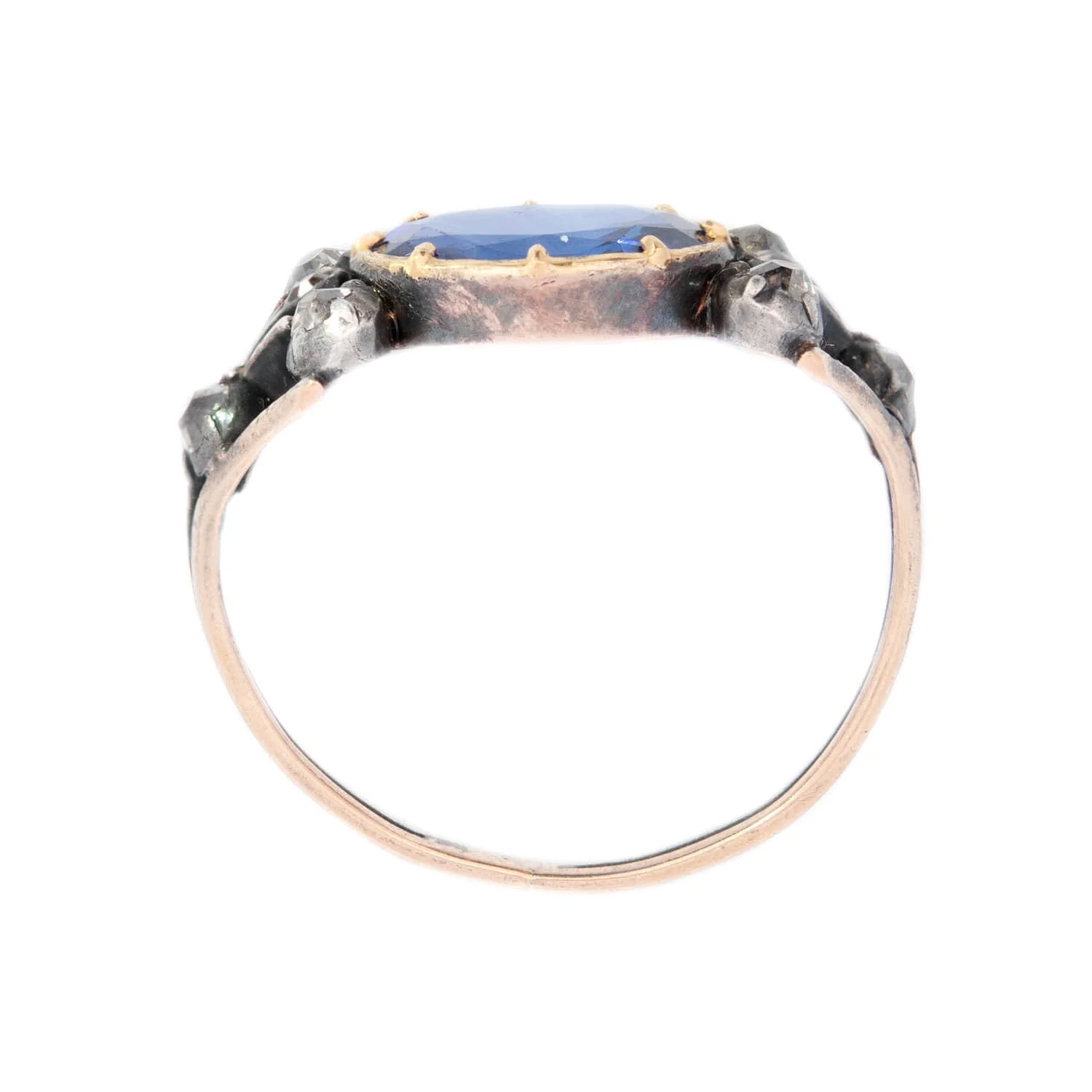 Early Georgian 15k/Sterling Silver GIA Ceylon Sapphire & Peruzzi Diamond Engagement Ring - Image 4