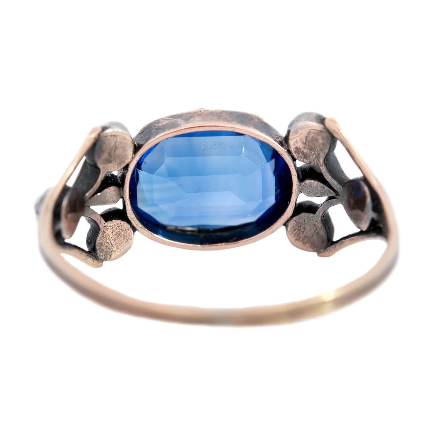Early Georgian 15k/Sterling Silver GIA Ceylon Sapphire & Peruzzi Diamond Engagement Ring - Image 5