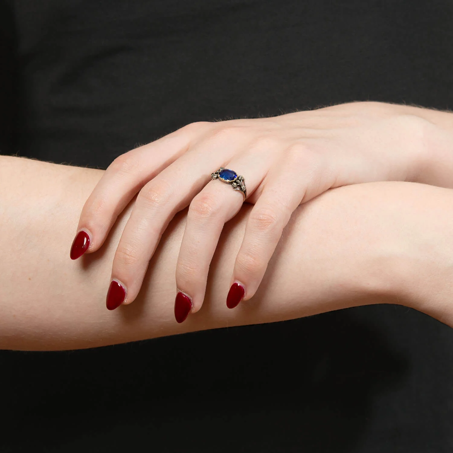 Early Georgian 15k/Sterling Silver GIA Ceylon Sapphire & Peruzzi Diamond Engagement Ring - Image 6