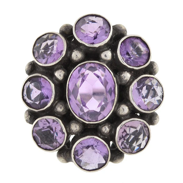 Early Retro Sterling Amethyst Cluster Ring - Image 3