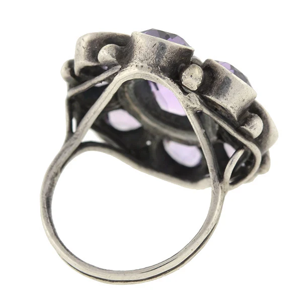 Early Retro Sterling Amethyst Cluster Ring - Image 5