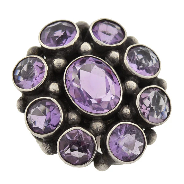 Early Retro Sterling Amethyst Cluster Ring - Image 6