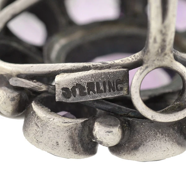 Early Retro Sterling Amethyst Cluster Ring - Image 7