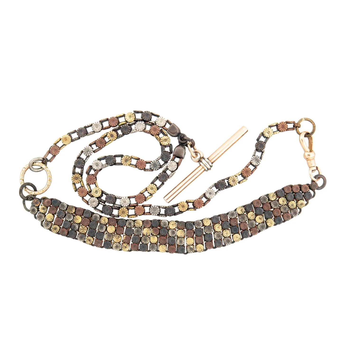 Early Victorian 14k/Mixed Metal Shakudo Chain - Image 3