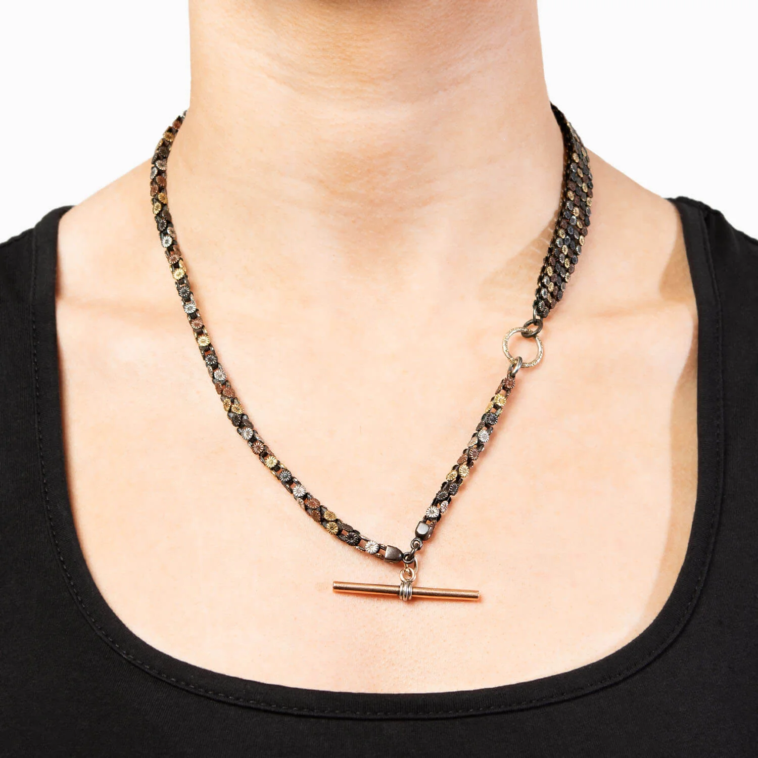Early Victorian 14k/Mixed Metal Shakudo Chain - Image 5