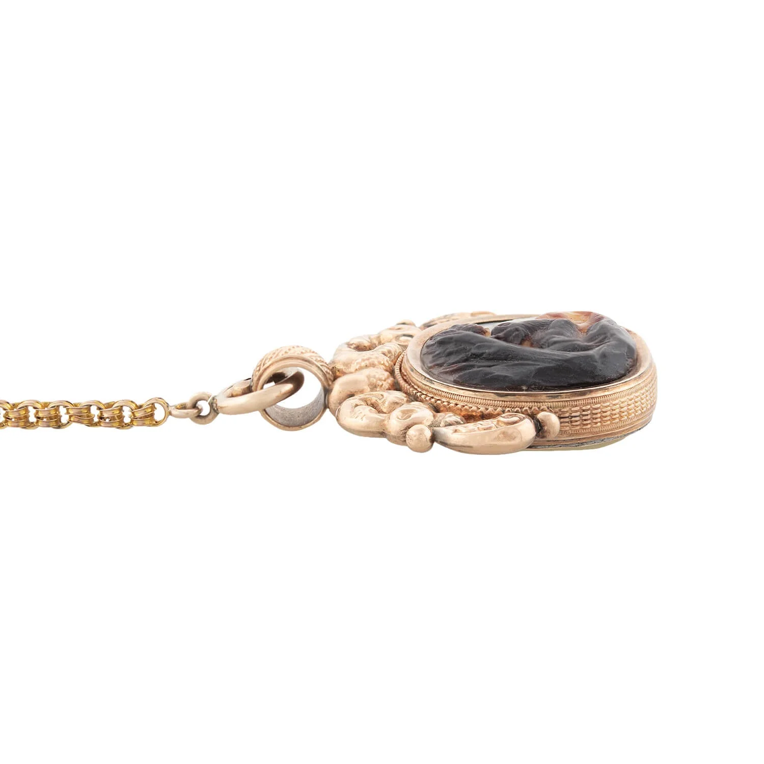 Victorian 14k Mother of Pearl Spinner Fob + Chain Necklace - Image 2