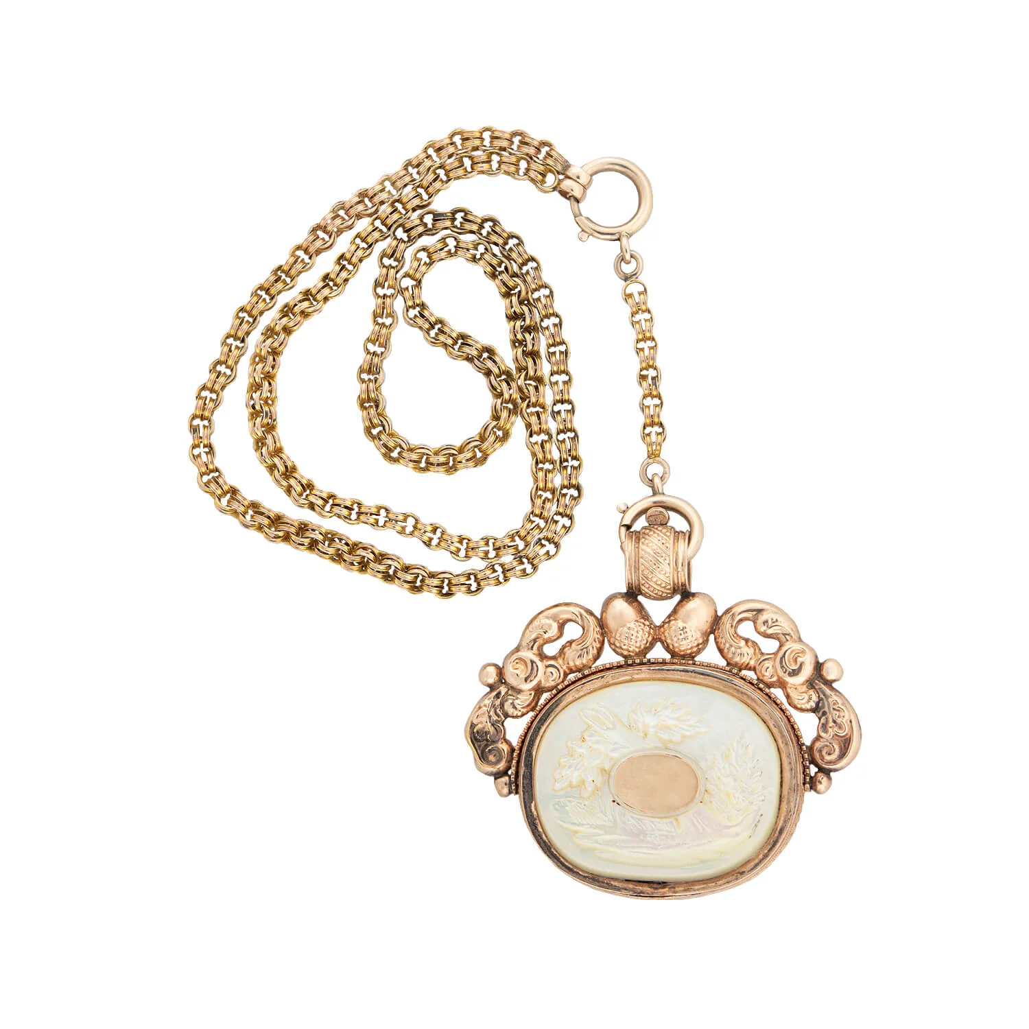 Victorian 14k Mother of Pearl Spinner Fob + Chain Necklace - Image 3
