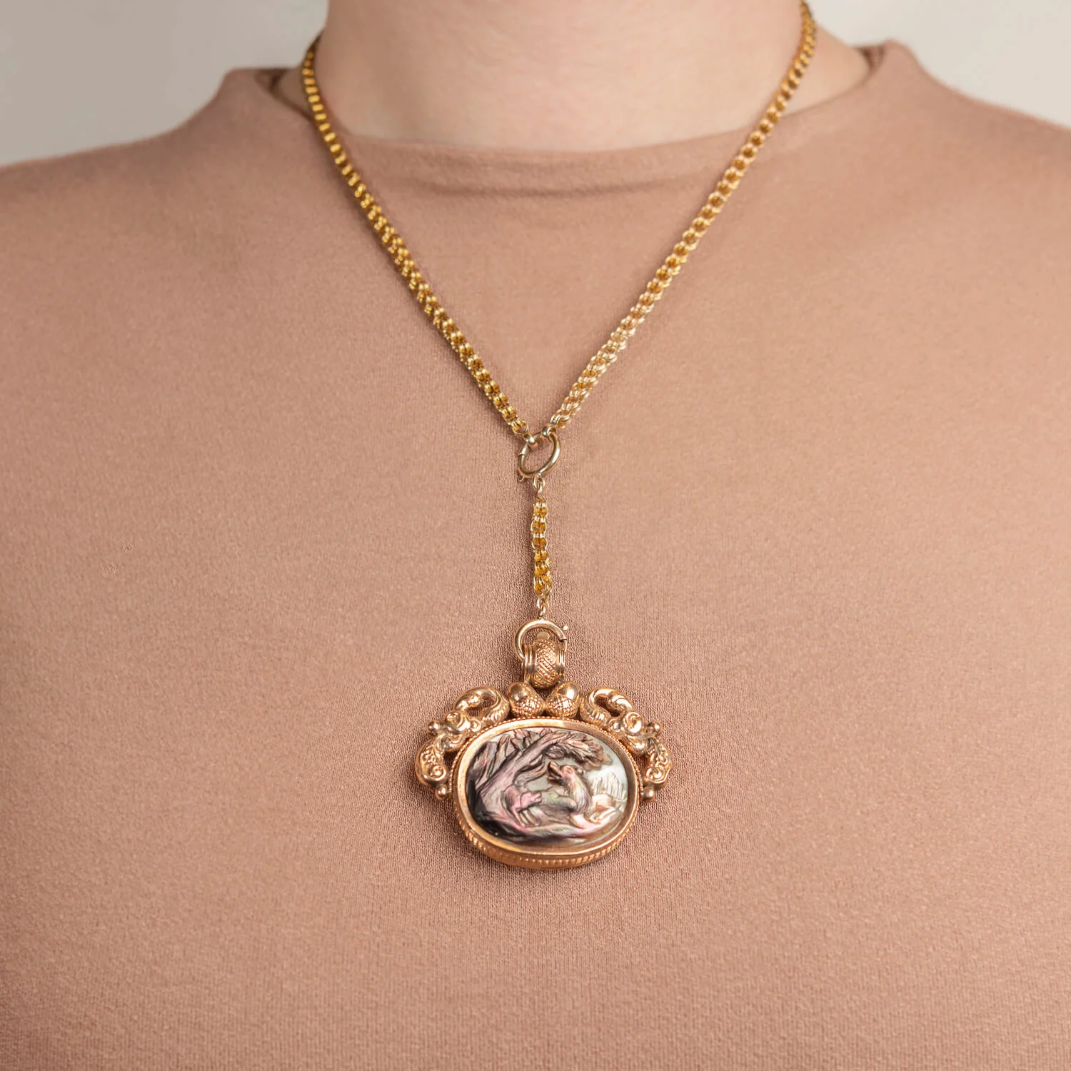 Victorian 14k Mother of Pearl Spinner Fob + Chain Necklace - Image 4