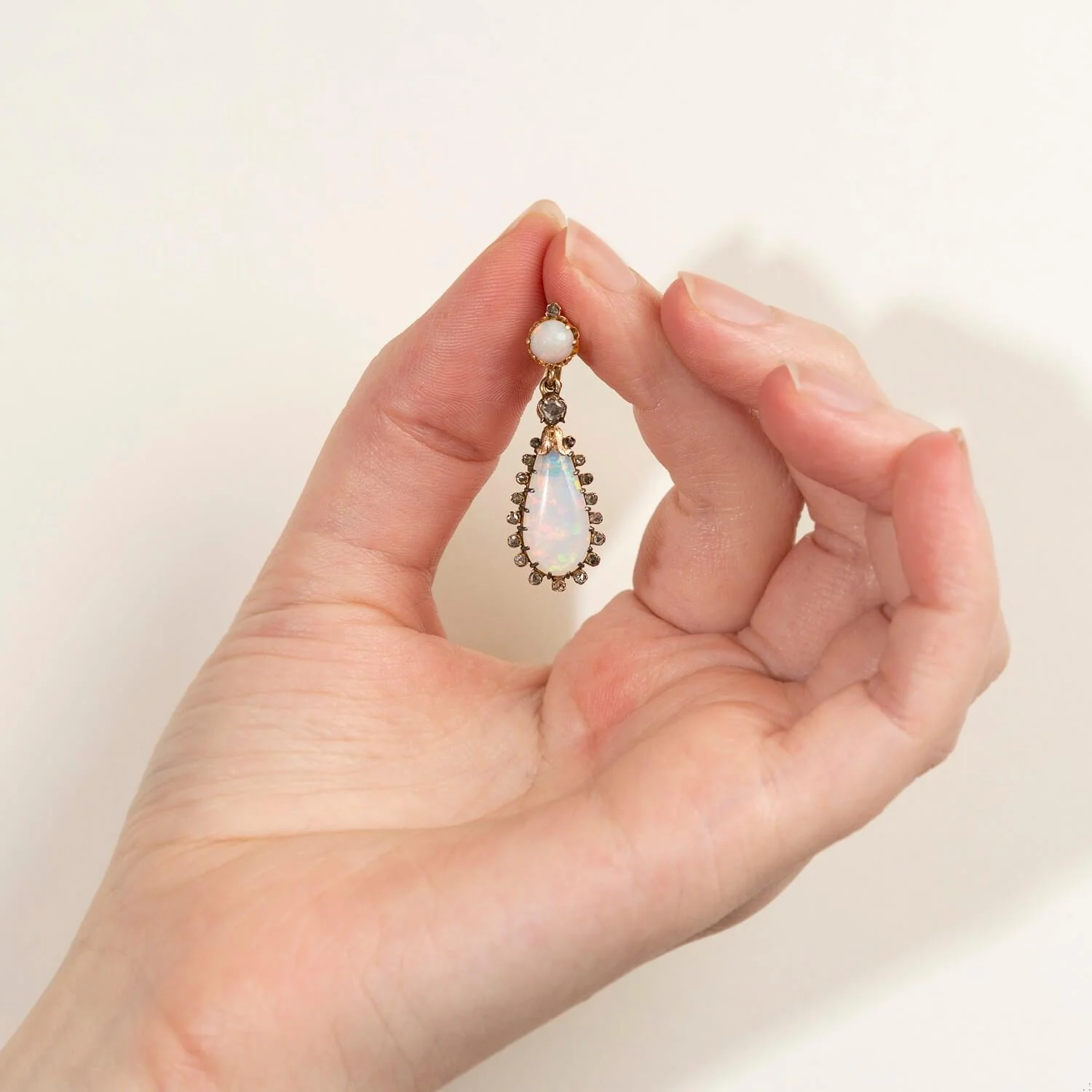 Early Victorian 18k Opal and Diamond Dangle Earrings - Image 4