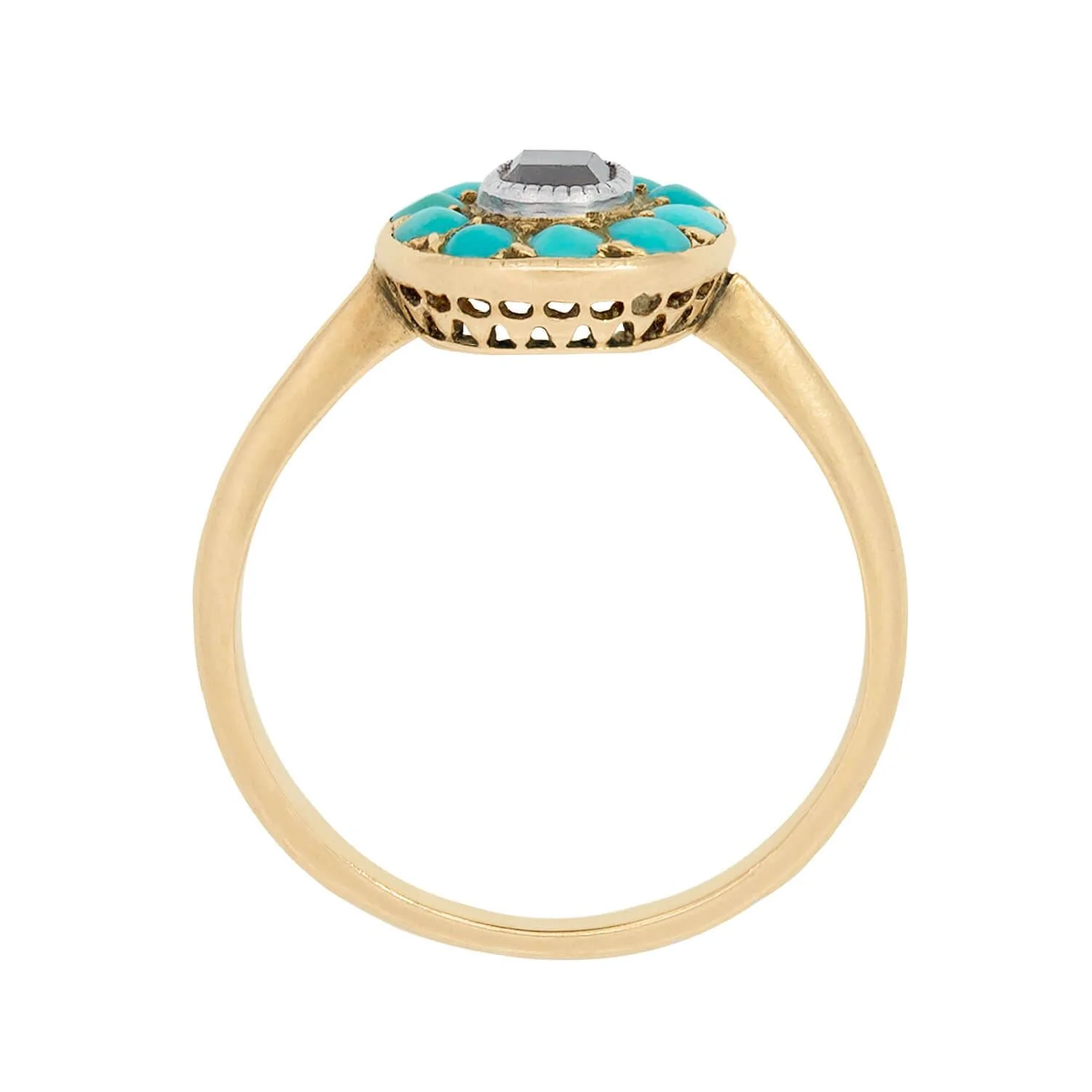 Early Victorian 18k Turquoise and Diamond Cluster Ring - Image 4