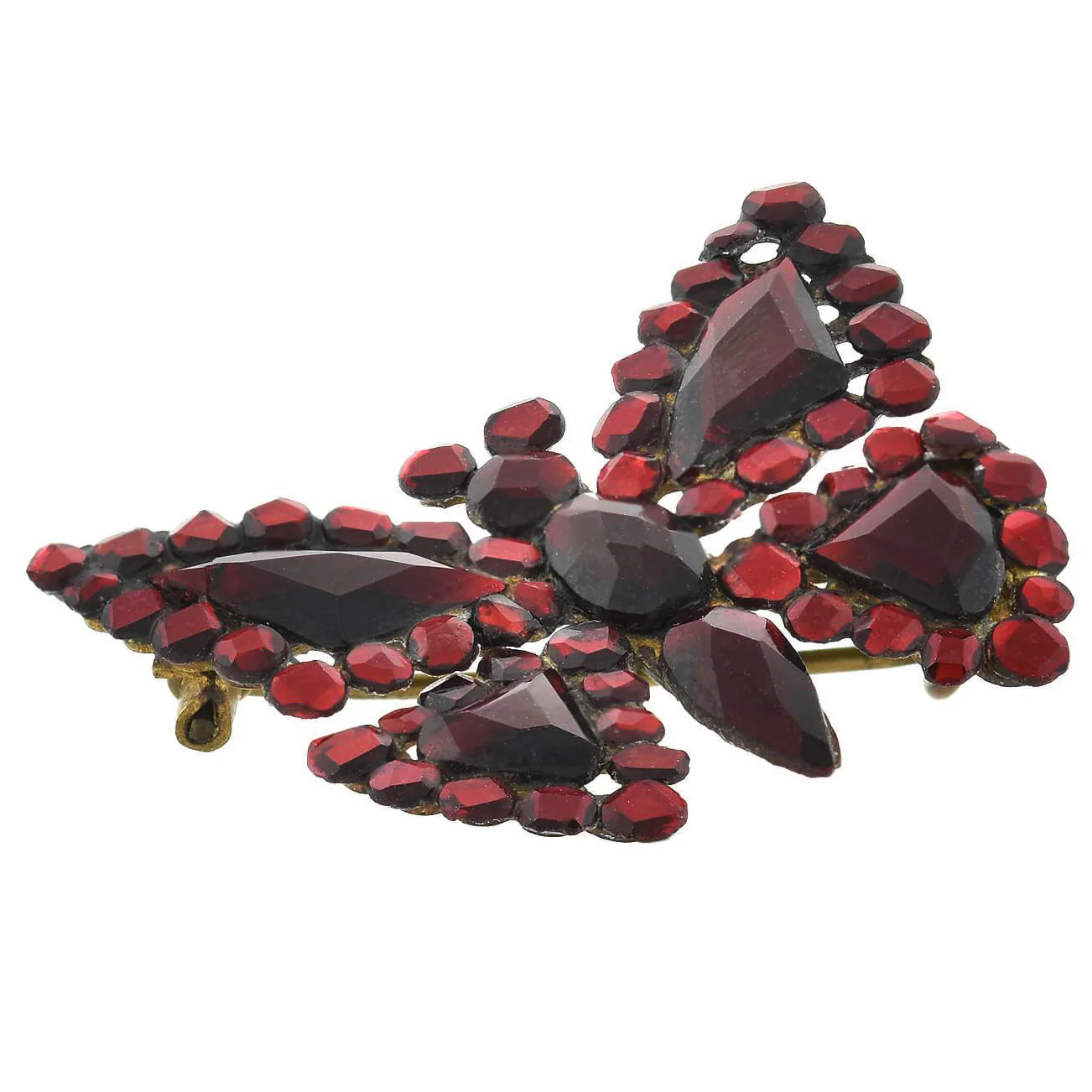 Early Victorian Brass Red Vauxhall Glass Butterfly Pin - Image 2