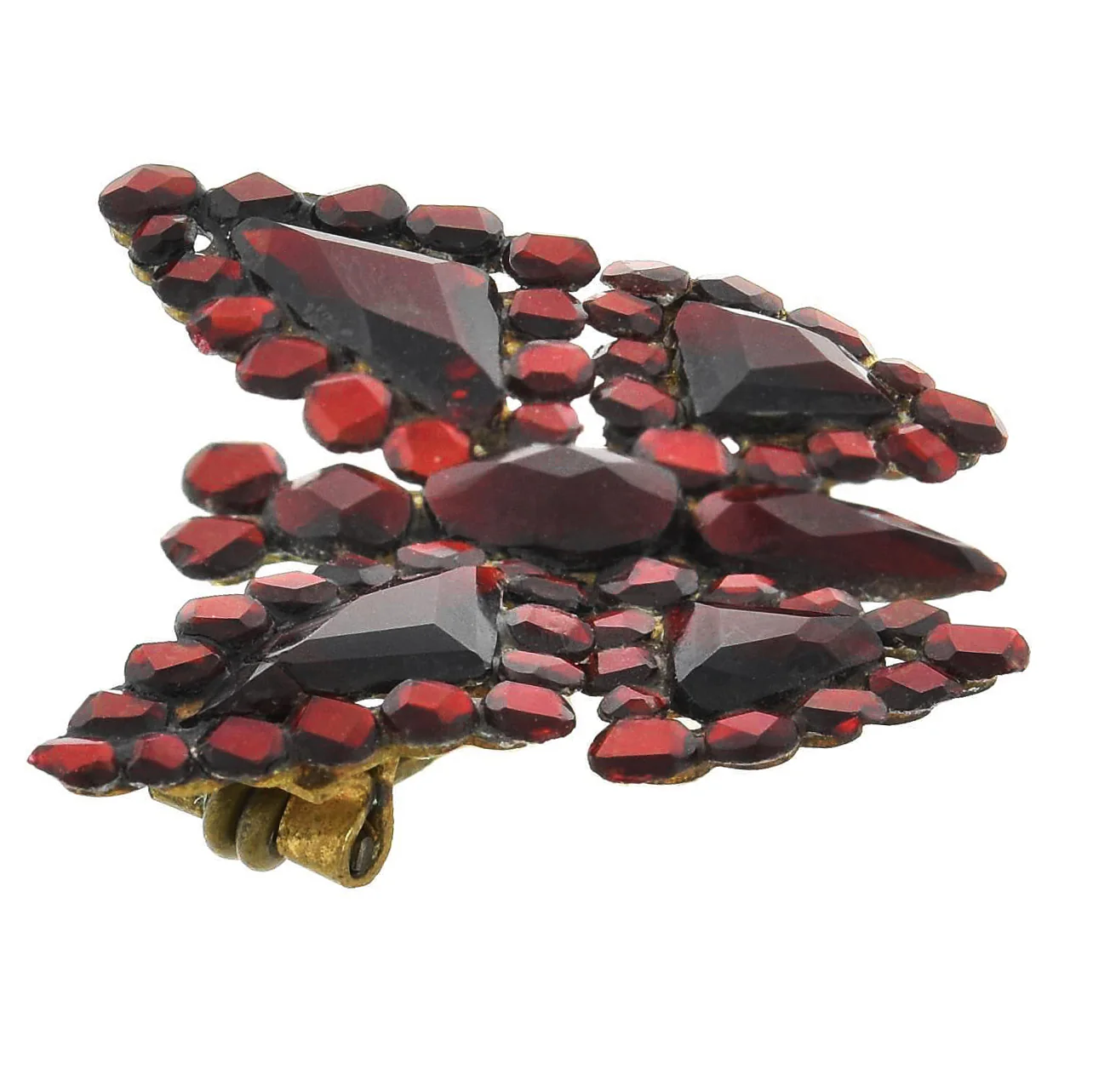 Early Victorian Brass Red Vauxhall Glass Butterfly Pin - Image 3