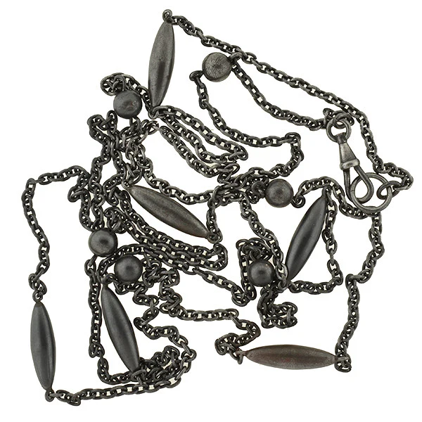Early Victorian Gunmetal Ball & Bullet Link Chain 63" - Image 7