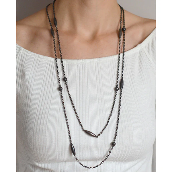 Early Victorian Gunmetal Ball & Bullet Link Chain 63" - Image 8
