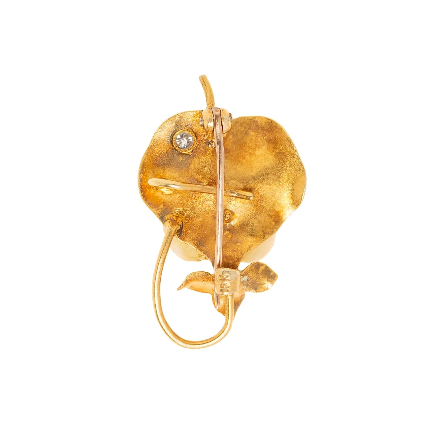 Edwardian 10k Enamel + Diamond Sweet Pea Pin/Pendant - Image 3