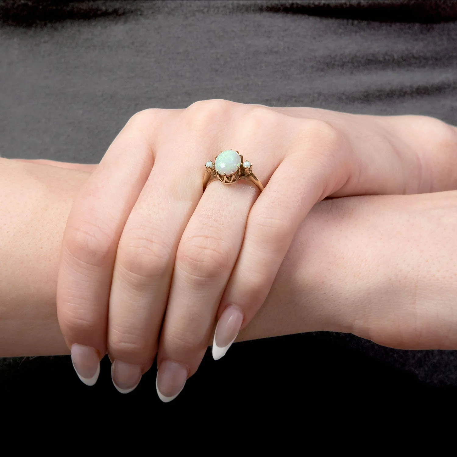 Edwardian 10k Opal Three Stone Ring - Image 6