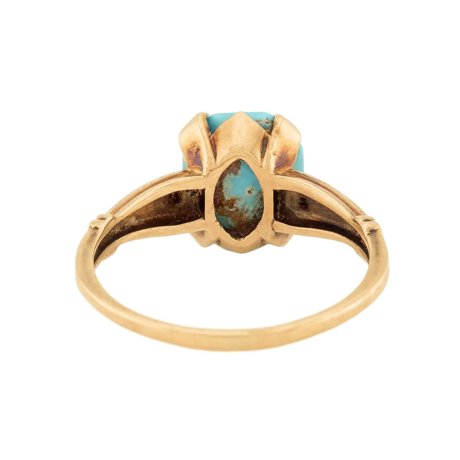 Edwardian 10k/Platinum Turquoise & Diamond Ring - Image 5