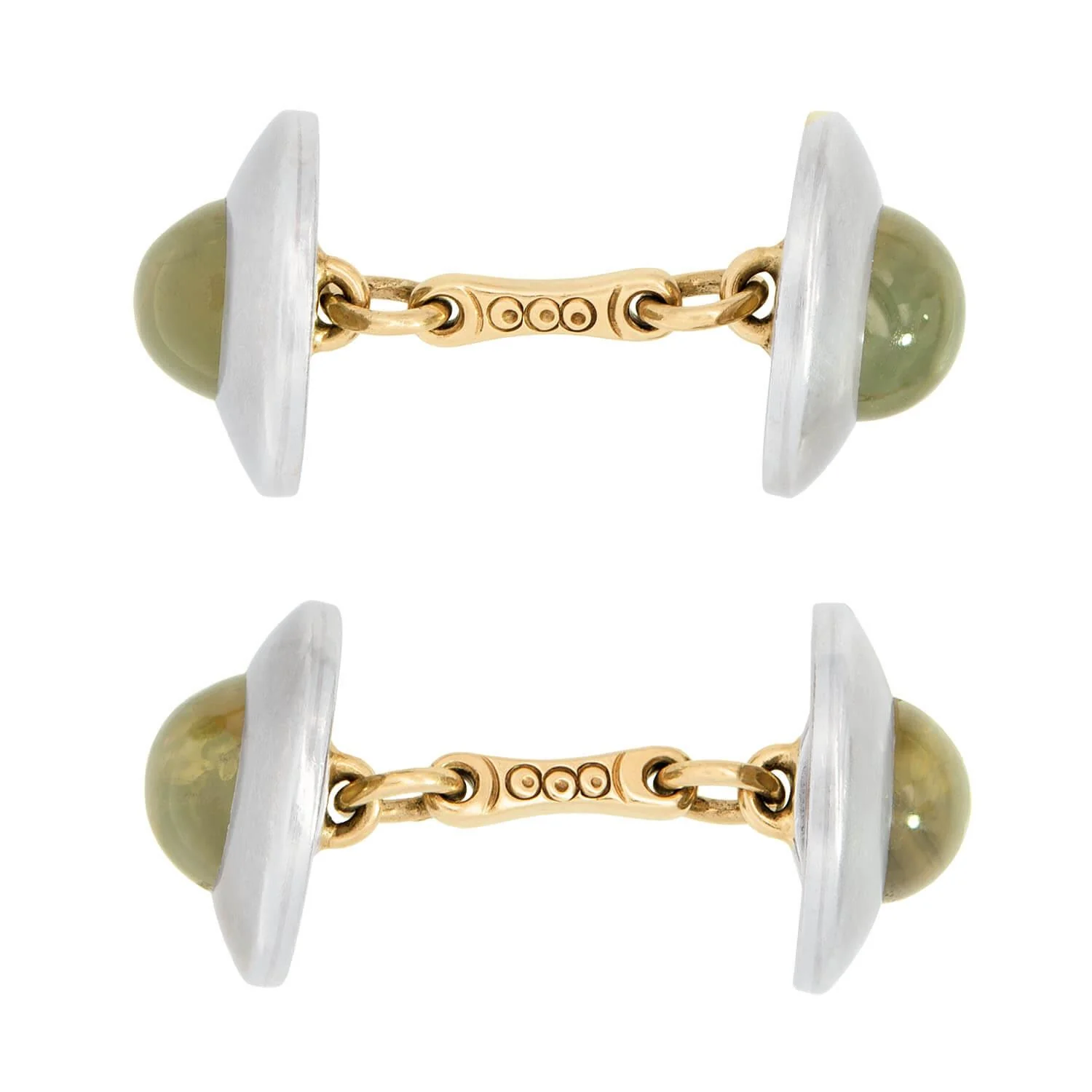 Edwardian 14k and Platinum Chrysoberyl 5 Piece Cufflink Set - Image 3
